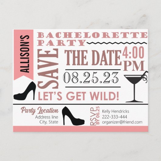 Bachelorette party design Invitation Briefkaart (Voorkant)