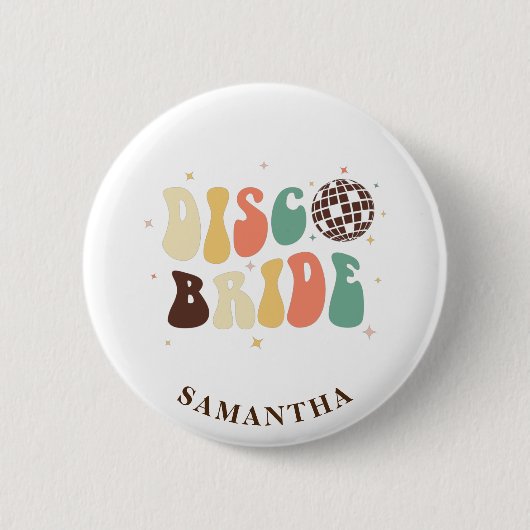Bachelorette Party Disco Bride Name Retro Custom Ronde Button 5,7 Cm (Voorkant)