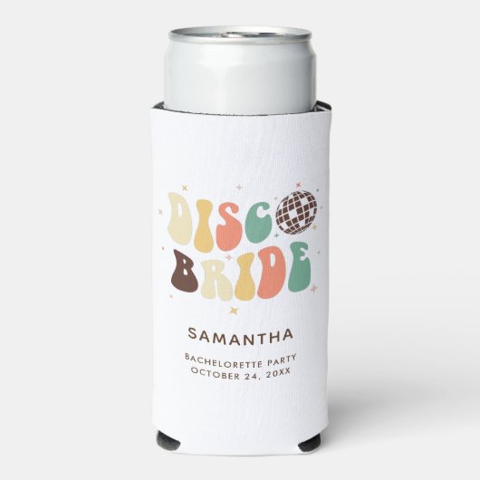 Bachelorette Party Disco Bride Name Retro Custom Seltzer Blikjeskoeler (Seltzer Voorkant)