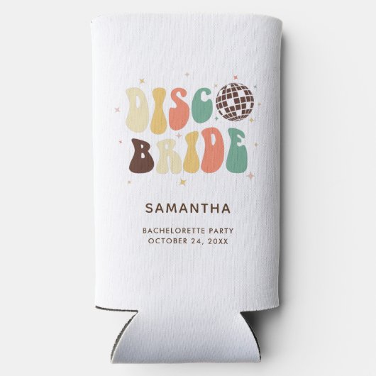 Bachelorette Party Disco Bride Name Retro Custom Seltzer Blikjeskoeler (Achterkant)