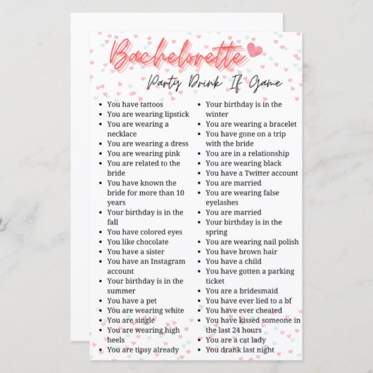 Bachelorette Party Drink bij game (Voorkant / Achterkant)