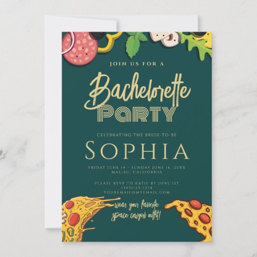 Bachelorette Party Emerald Green Gold PIZZA Modern Kaart (Voorkant)