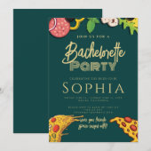 Bachelorette Party Emerald Green Gold PIZZA Modern Kaart (Voorkant / Achterkant)