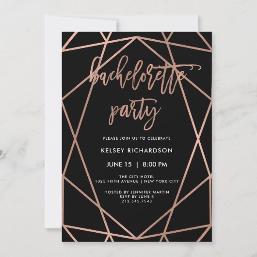 Bachelorette Party | Faux Roos Gold Geometric Kaart (Voorkant)