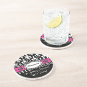 Bachelorette Party Favors Pink and Black Damask Zandsteen Onderzetter (Zijkant)