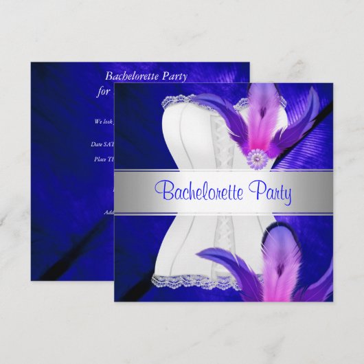 Bachelorette Party Feather Blue Kaart (Voorkant / Achterkant)