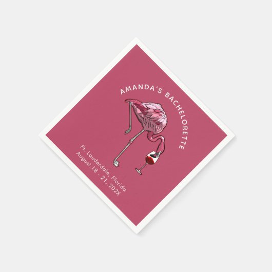 Bachelorette Party Flamingo Custom Paper Servet (Hoek)