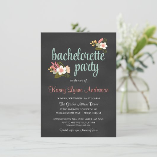 Bachelorette Party Floral Chalkboard Kaart (Staand voorkant)