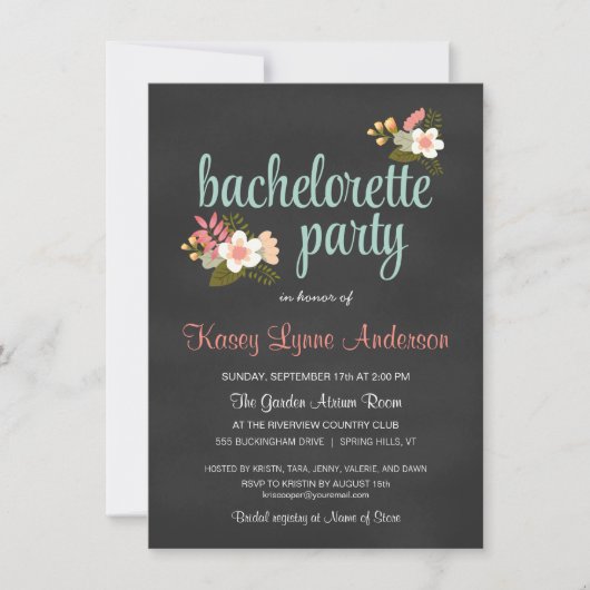 Bachelorette Party Floral Chalkboard Kaart (Voorkant)