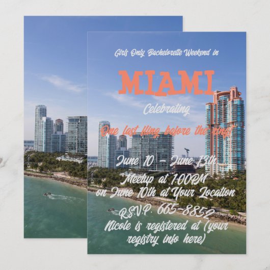 Bachelorette Party for Summer Weekend in Miami Kaart (Voorkant / Achterkant)