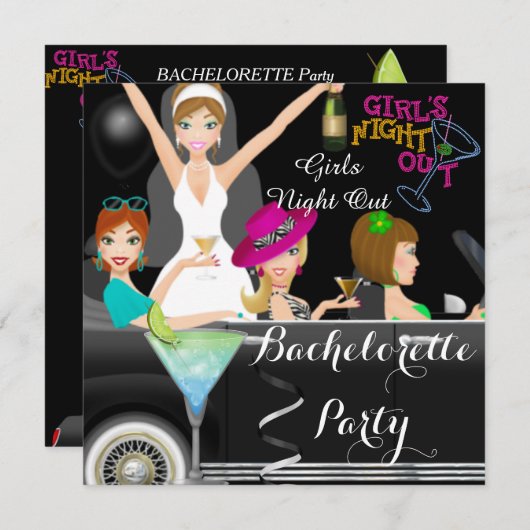 Bachelorette Party Fun Limo Car Cocktails Kaart (Voorkant / Achterkant)