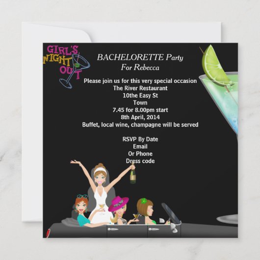 Bachelorette Party Fun Limo Car Cocktails Kaart (Achterkant)