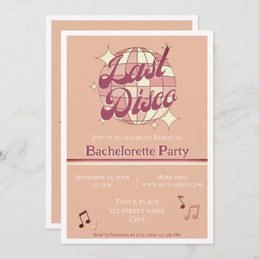 Bachelorette party Funky Retro Uitnodiging (Voorkant / Achterkant)