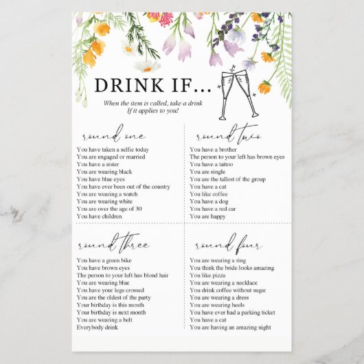 Bachelorette Party Game Drink in Wildbloemen Flyer (Voorkant)