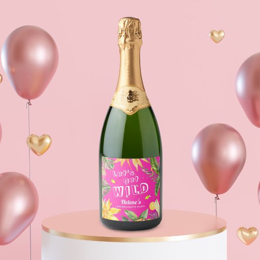 Bachelorette Party Girly Pink Tropical Beach Fun Sparkling Wijnetiket