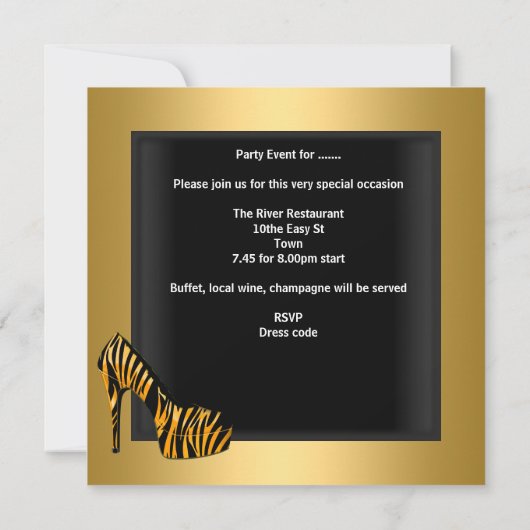 Bachelorette Party Gold Black Corset-Zebra schoene Kaart (Achterkant)