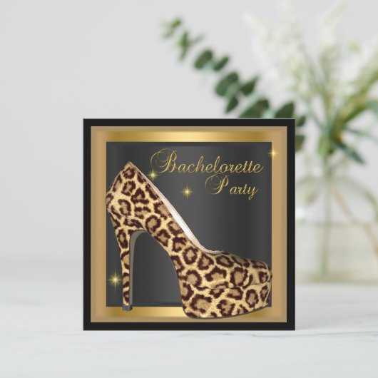 Bachelorette Party Gold Black Leopard Hi Heel Shoe Kaart (Staand voorkant)