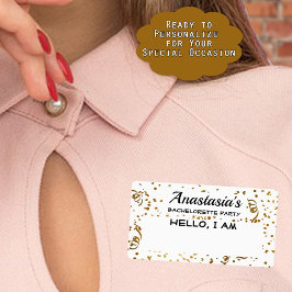 Bachelorette Party Gold Confetti Paper Name Tags Etiket