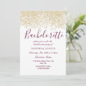 Bachelorette Party Gold Glitter Burgundy Invite Kaart (Staand voorkant)