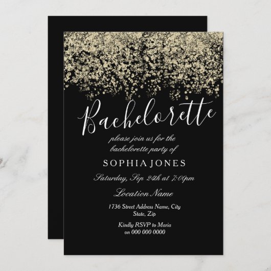 Bachelorette Party Gold Glitter Confetti Invite Kaart (Voorkant / Achterkant)