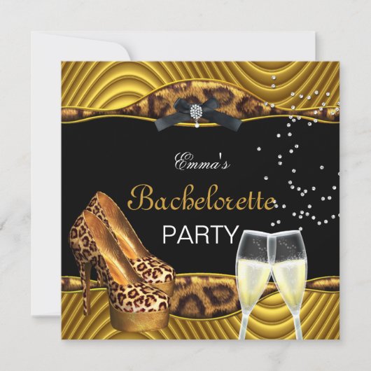 Bachelorette Party Gold Leopard Black Shoes 2 Kaart (Voorkant)