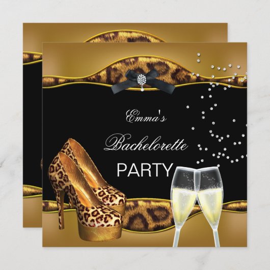 Bachelorette Party Gold Leopard Black Shoes Kaart (Voorkant / Achterkant)