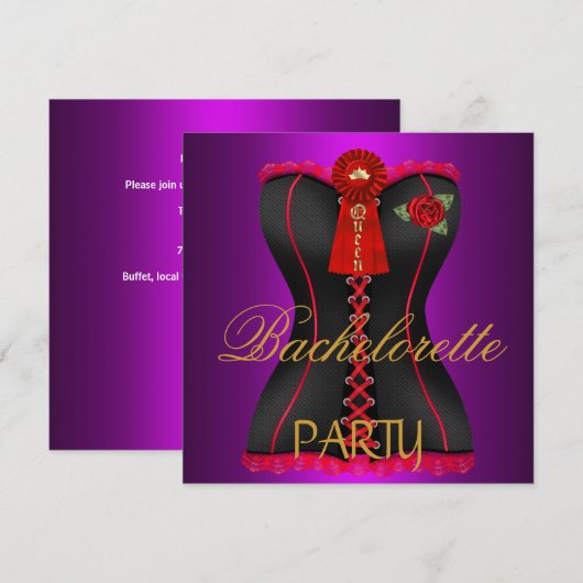 Bachelorette Party Gold Magenta Zwart Rood Corset Kaart (Voorkant / Achterkant)