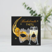 Bachelorette Party Gold Mask Champagne Zwart Kaart (Staand voorkant)
