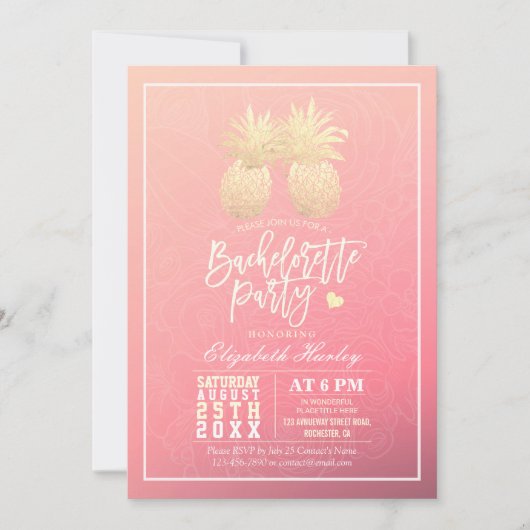 Bachelorette Party Gold Pineapple Couple Pink Rose Kaart (Voorkant)