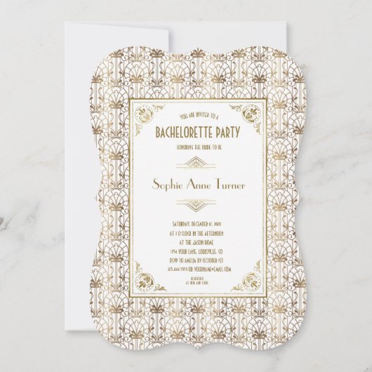Bachelorette Party | Gold White Art Deco jaren 20 Kaart (Voorkant)