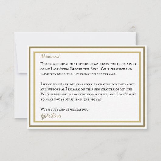 Bachelorette Party Golf Goud en Wit Bedankkaart (Achterkant)