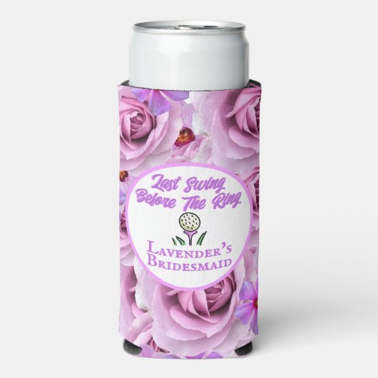 Bachelorette Party Golf Paarse Bloemen Personalise Seltzer Blikjeskoeler (Seltzer Voorkant)