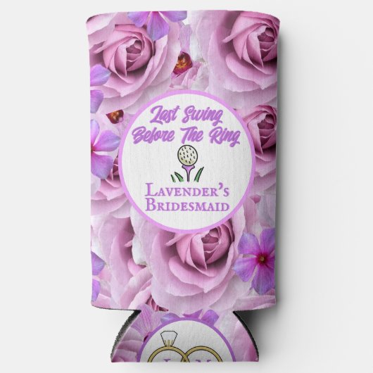 Bachelorette Party Golf Paarse Bloemen Personalise Seltzer Blikjeskoeler (Voorkant)