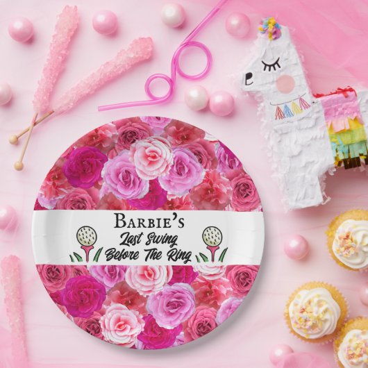 Bachelorette Party Golf Pink Floral gepersonalisee Papieren Bordje (Feest)
