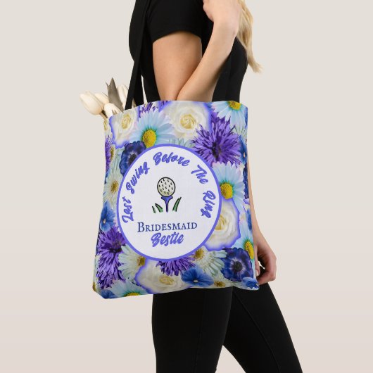 Bachelorette Party Golfen Blauwe en Witte Bloemen Tote Bag (Dichtbij)