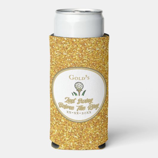 Bachelorette Party Golfen Gouden Glitter Seltzer Blikjeskoeler (Seltzer Voorkant)