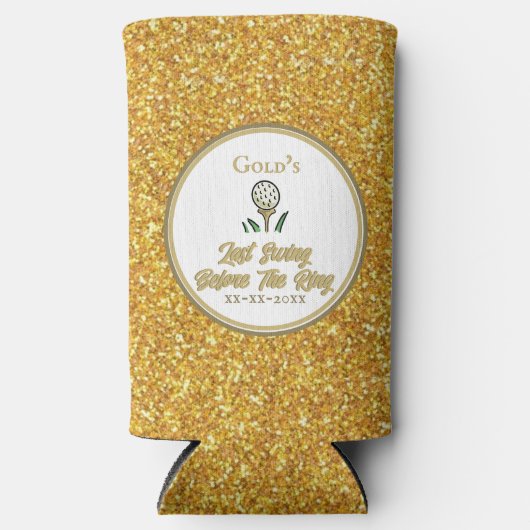 Bachelorette Party Golfen Gouden Glitter Seltzer Blikjeskoeler (Voorkant)