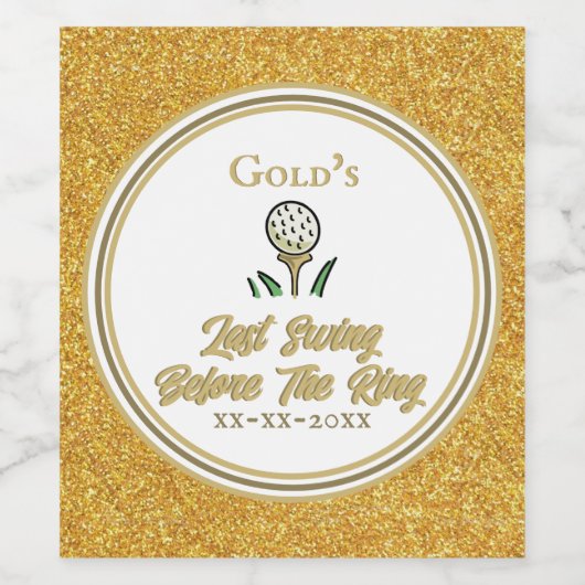 Bachelorette Party Golfing Bruiloft Gouden Glitter Wijn Etiket (Enkel label)
