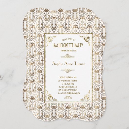 Bachelorette Party | Goud Wit Art Deco uit de jare Kaart (Voorkant / Achterkant)