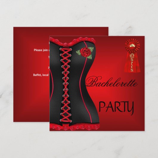 Bachelorette Party Goud Zwart Rood Corset Kaart (Voorkant / Achterkant)