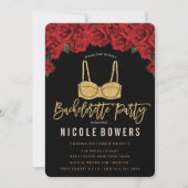 Bachelorette Party Gouden BH Rode Rozen Uitnodigin Kaart (Voorkant)