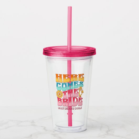 Bachelorette Party Groovy Retro golvende tekst bru Acryl Drinkbeker (Voorkant)