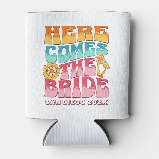 Bachelorette Party Groovy Retro golvende tekst bru Blikjeskoeler (Voorkant)