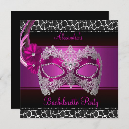 Bachelorette Party Helder Roze Masker Zwart Wit Kaart (Voorkant / Achterkant)