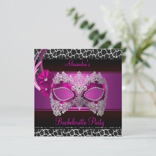 Bachelorette Party Helder Roze Masker Zwart Wit Kaart (Staand voorkant)