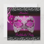 Bachelorette Party Helder Roze Masker Zwart Wit Kaart (Voorkant)