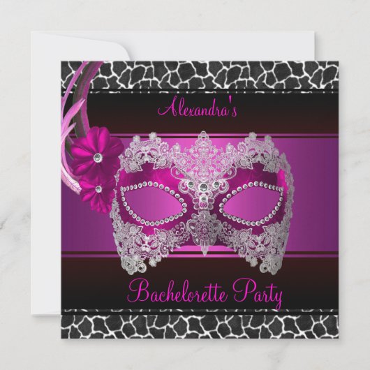 Bachelorette Party Helder Roze Masker Zwart Wit Kaart (Voorkant)