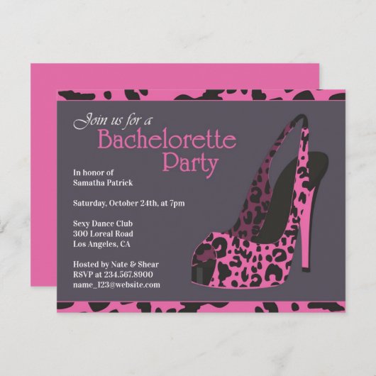 Bachelorette Party High Heel Uitnodiging (Voorkant / Achterkant)