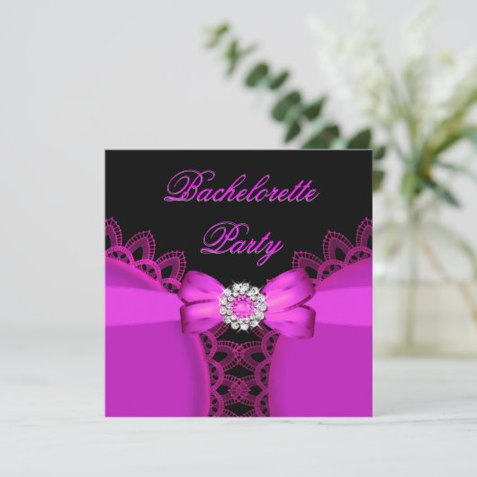 Bachelorette Party Hot Pink Black Lace Kaart (Staand voorkant)