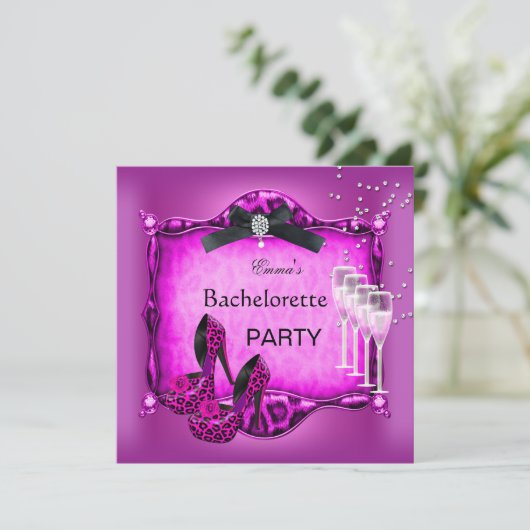 Bachelorette Party Hot Pink Leopard Black Shoes 2 Kaart (Staand voorkant)